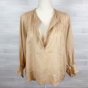 Zara Woman Tan Pleated V-Neck Top